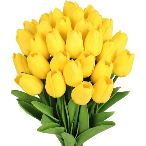 Tulipes artificielles (30 pièces), fleurs artificielles pour la Saint-Valentin, les mariages et la décoration intérieure (jaunes)-AquaForge (1/4)