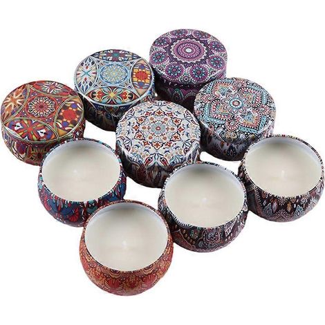 9 Pcs Bougies Parfumées en Boîte Métal, Lot Aromathérapie Maison, Cadeau Fête, Pack Tasses Cire Parfumée Portable (1/4)
