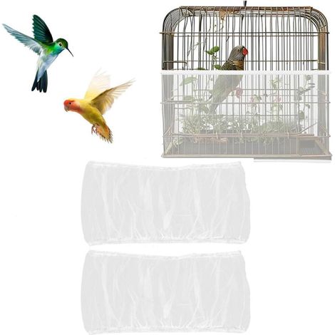 2 x Housse pour cage à oiseaux, filet de protection en nylon lavable, ventilé, anti-poussière et anti-graines, réglable de 110 à 150 cm, blanc - M (1/5)