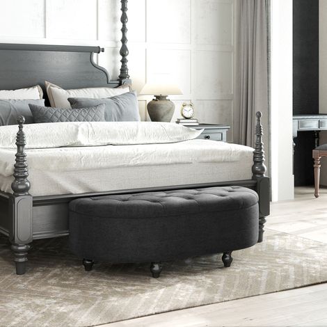 Hocker mit Stauraum, Sitztruhe, gepolstert, soft-close Deckel, Samtoptik, 120 x 46 x 42 cm, Dunkelgrau (1/5)