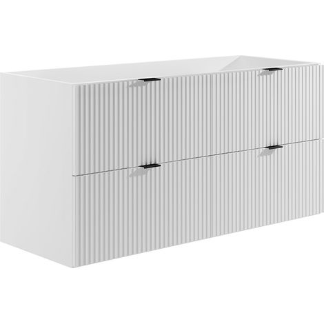 Mobile sotto lavabo sospeso con scanalature - Bianco opaco - 120 cm - ZEVINI