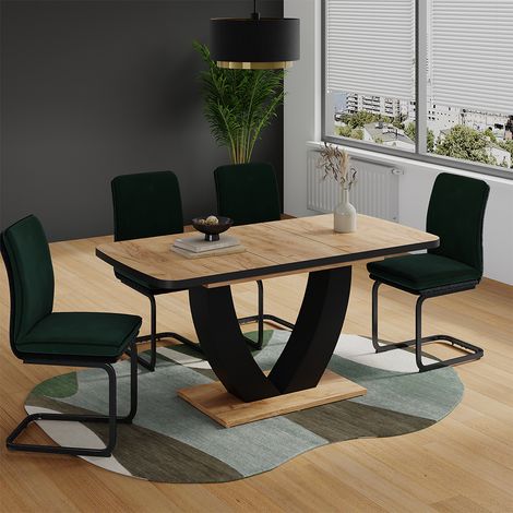 tavolo da pranzo allungabile Fenaro, Nero/quercia, 120 x 80 cm Estensibile, Vicco