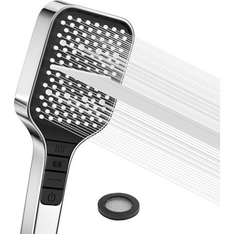 Pommeau de Douche - 144mm - Chromé - 7 Modes - Bouton Arrêt - Buse Silicone - Sans Tuyau - Convient pour tous modèles (1/5)