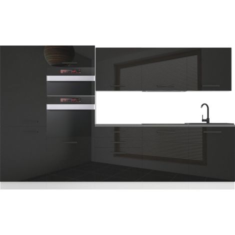 Belini Cuisine Equipee Complete Grace Muebles de Cuisine Complets - 300 cm. Cuisine Complete avec Plan de Travail, Noir très Brillant (1/4)