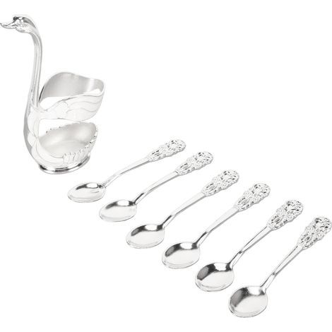 Kaffeelöffel-Set „Silberner Schwan“, Dessertlöffel für Obst und Gebäck, elegantes Besteckset (1/5)