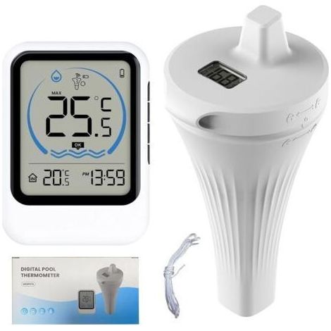 Thermomètre étanche IP67 pour piscine, jacuzzi, spa, bain et bassin à poissons Affichage LCD grand format, flottant et résistant à l’eau (1/5)