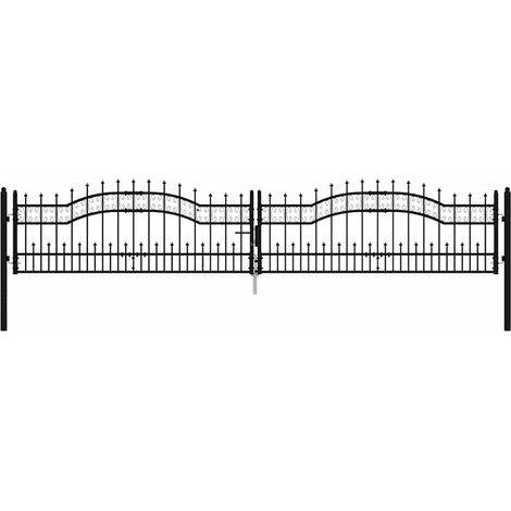 vidaXL Puerta de valla KAMPEN con punta de lanza negra, 394,5 x 78 cm, acero (1/2)