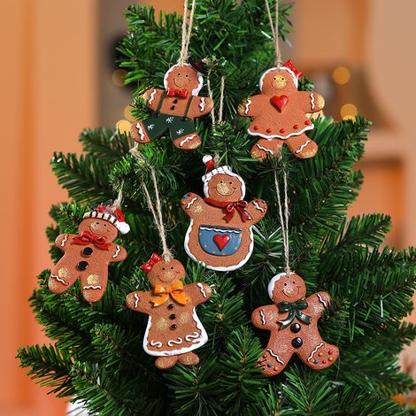 Décorations d'arbre de Noël en pain d'épice 6 pièces, ornements de bonhomme en pain d'épice en résine, ornements d'arbre de Noël, décorations de fenêtre (1/5)