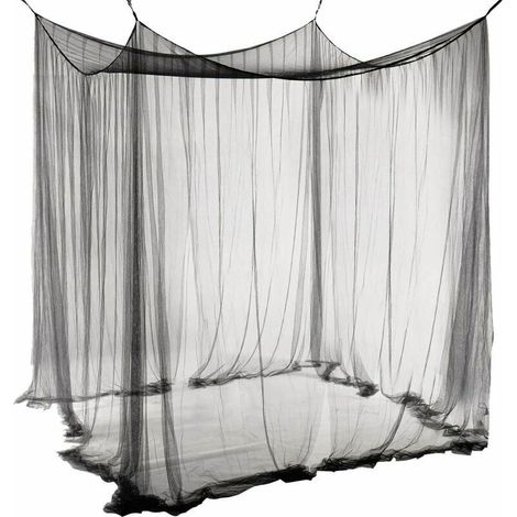 VURAHOME - Moustiquaire de Lit Double Ciel de Lit Rectangulaire Grande Moustiquaire Noir Simple d'Eté avec 4 Ouvertures Baldaquin Rideaux de Lit 190cm(W) x210cm(L) x240cm(H) Répulsif pour Les Insectes (1/5)