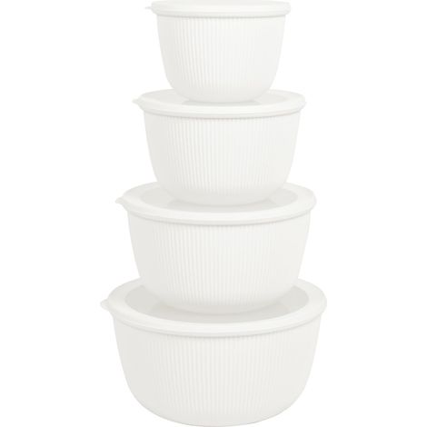 Lot de 4 bols mélangeurs avec couvercle, sans BPA, en plastique, passent au lave-vaisselle et au micro-ondes, grande capacité, blanc (1/5)