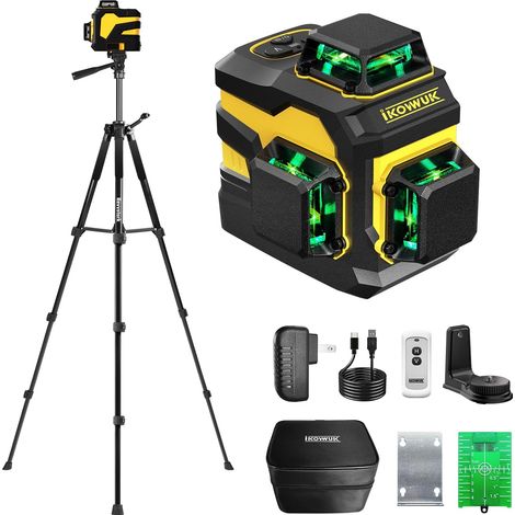 Niveau Laser avec trépied 3x360° Laser Chantier Autonivelant vert 3D rotatif avec 59.9inch trépied Réglable, 5200mAh Batterie Rechargeable (1/5)