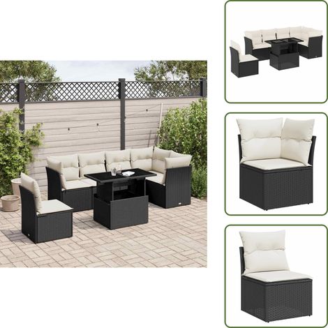 The Living Store Salon de jardin 7 pcs avec coussins noir résine tressée - Ensemble Salon De Jardin - Meuble Extérieur - Résine Tressée - Rotin Synthétique - Canapé D'extérieur (1/5)