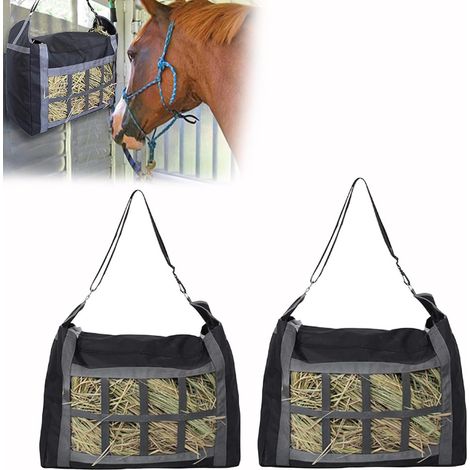 Lot de 2 sacs à foin à alimentation lente - Filet de rangement pour cheval, âne, chèvre - Pour camping, voyages - Facile à remplir (1/5)