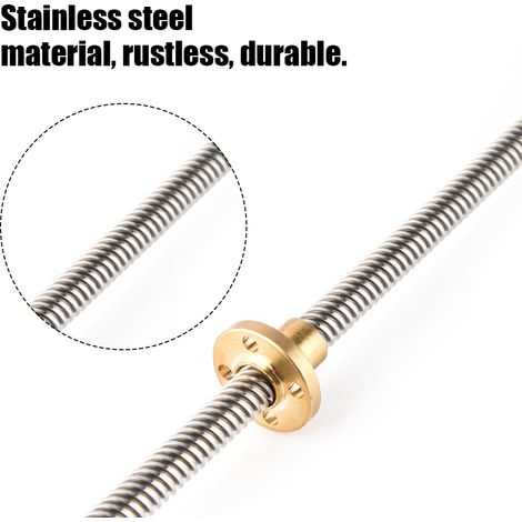 Tige trapézoïdale T8 en acier inoxydable 8mm avec écrou laiton pour imprimante 3D, longueur 500mm
