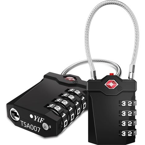 Cadenas Valise Avion, Cadenas Cable 4 Chiffres (2, Noir) Alarme d'ouverture, Câble flexible, Valise, Bagage, Avion, Voyage, Hôtel, Sac à Dos, Casier, Vestiaire (1/5)