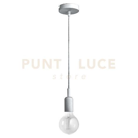 GSO084-  PENDENTE FLIP CAVO IN STOFFA E ROSONE NICKEL 1 LUCE ATTACCO E27 D.4,6CX6,9M