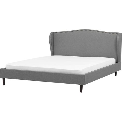 Cama doble tapizada beige 160 x 200 cm con somier y cabecero estilo glamour Colmar