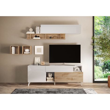 Meuble tv 180 cm chêne cadiz/blanc laqué Minorka (1/4)