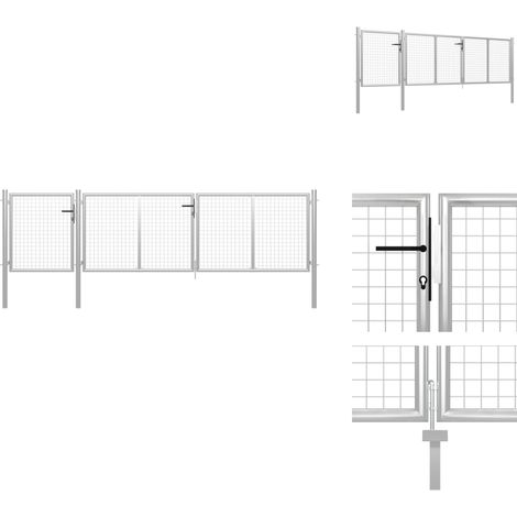 Gartentor Stahl 400x75 cm Silbern - Stabiles Gartentor - Zaun - Gittertor - Metalltor - Edelstahltor (1/5)
