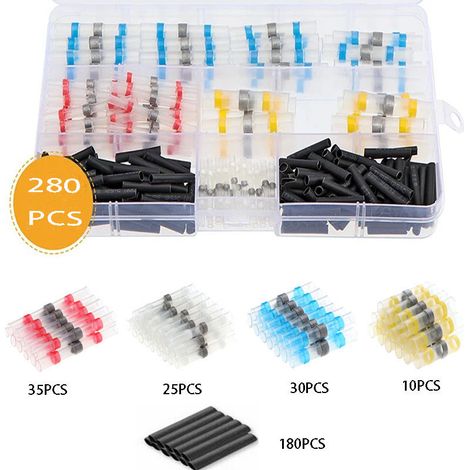 Kit de 280 Connecteurs Électriques Étanches à Souder avec Gaine Thermorétractable, Cosses Sans Sertissage Assorties (Blanc, Rouge, Bleu, Jaune) pour Réparation Fils Auto Moto-lsw (1/2)