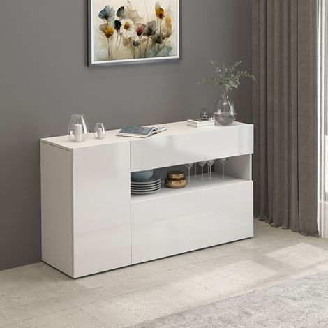 Buffet/bahut moderne 140 cm blanc brillant Enaya (1/5)