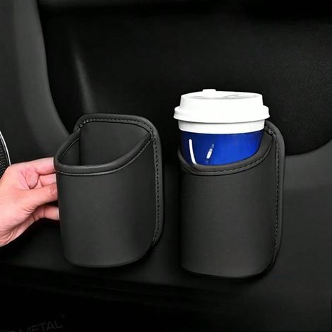 Porte-gobelet de porte de voiture : 1 pièce, en cuir, rack à boissons automobile, bac de rangement, organisateur de porte-gobelet pour siège arrière de voiture, accessoire intérieur de voiture, noir. (1/4)