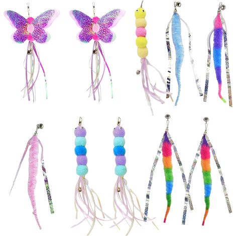 10 têtes de rechange pour canne à pêche pour chat, jouets en peluche forme de ver et libellule, compatible avec tous les bâtons à crochet (1/5)