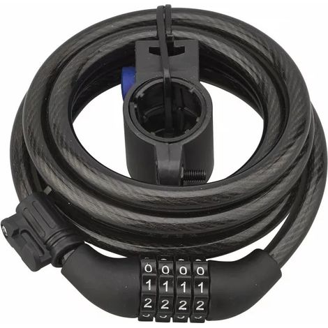 THIRARD - Antivol à combinaison Twisty, 4 chiffres, câble acier, vélo, 10mmx1.8m, noir - THIRARD