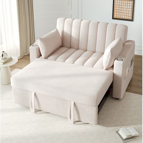Canapé-lit 136x162x84 cm en tissu coton beige convertible, dossier réglable, gain de place – MEUBLIV (1/5)