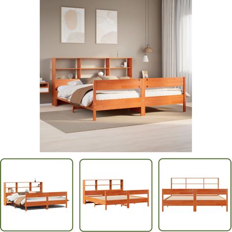 vidaXL Lit bibliothèque sans matelas cire marron 180x200 cm pin massif (1/5)