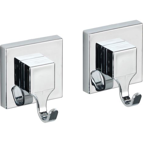 WENKO Gancio da muro per asciugamani Quadro, Porta strofinacci da muro, Fissaggio Vacuum-Loc® senza foratura, riposizionabile e rimovibile senza residui, Set di 2, Plastica, 6x7x5 cm, lucido (1/5)