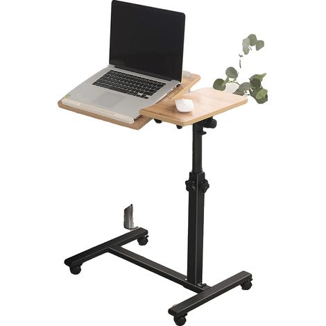 Escritorio para ordenador ajustable, altura regulable, diseño móvil, color madera natural. (1/2)