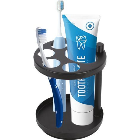 JSSEVN - Stainless Steel Toothbrush Holder, Removable Toothbrush Stand, Ventilated Metal Organizer (Black, 14.9 x 12 x 12 cm) (1/5)