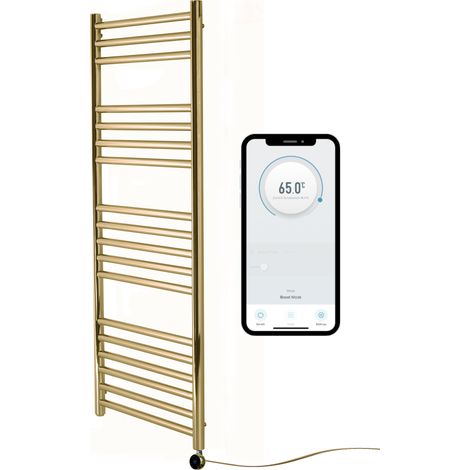 Boston Brushed Brass Stainless Steel Electric Heated Towel Rail 500mm W x 1000mm H