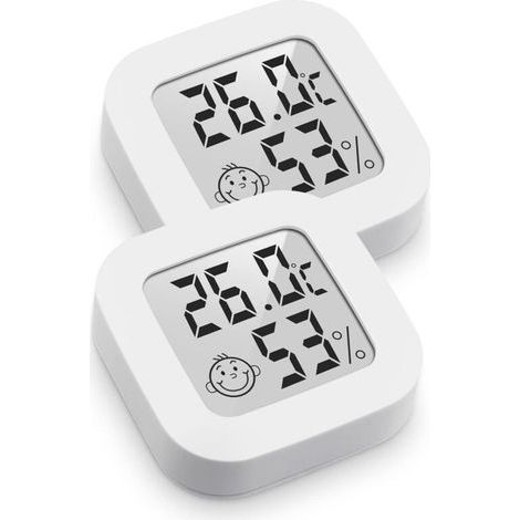 Mini termometro e igrometro digitale ad alta precisione per interni, monitor di temperatura e umidità, indicatore del livello di comfort (4,3 cm x 4,3 cm, bianco, 2 pezzi) (1/4)