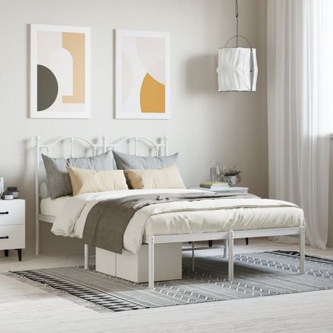 Lit adulte,Lit double,Cadre de lit métal avec tête de lit blanc 120x190 cm CIV543862 (1/5)