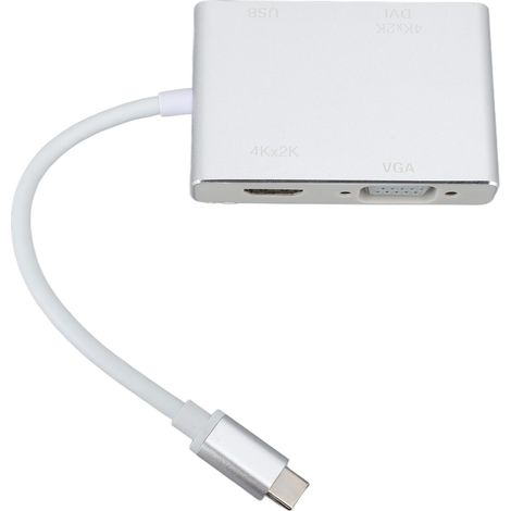 4-in-1 USB-C Hub: USB-C auf USB 3.1 HD-Adapter, Multimedia-Schnittstelle, DVI und VGA, Multiport-Ladeadapter. (1/5)