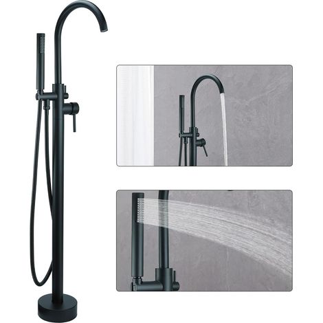 1 Robinet De Baignoire Autoportant, Laiton, Noir Mat, Débit Élevé, Pivotant 360 Degrés, Pour Salle De Bain (1/5)