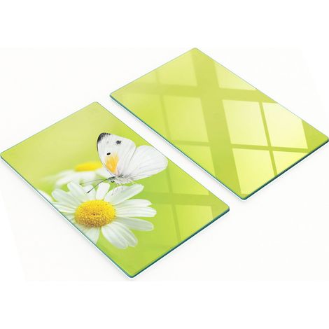 Tablas de cortar decorativas de cristal para cocina, dise帽o de mariposa y manzanilla, 2x30x52 cm.