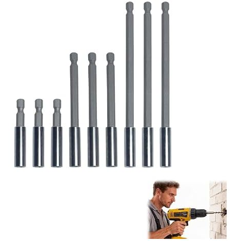 9pcs 1/4" Magnetic Hex Bit Extension Holder Carbon Steel Screwdriver Drill Bit Extension 6cm 10cm 15cm for Screwdrivers, Electric Drills and Pneumatic Tools (1/5)
