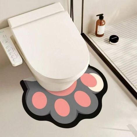 Tapis de sol adorable en forme de patte de chat en forme de U, facile à nettoyer, idéal pour les entrées de salle de bain – 50 x 55 cm – Rose (1/4)