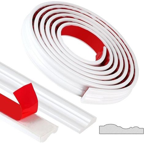 5 Meter lange, 32 mm breite, selbstklebende, flexible PVC-Zierleiste, dekorative Wandleiste für Heimwerkerprojekte, Spiegel, Türen, Schränke, Weiß, Modell YT155 (1/5)