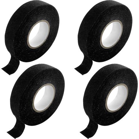 4 Pièces Ruban de Câbles Noir,19mm X 15m Ruban Chiffon de Voiture,Ruban Adhésif Isolant,Auto-adhésif Ruban de Harnais de Câblage,pour Ménage Voiture Moto Faisceaux de Câbles