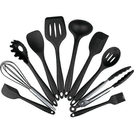 Küchenutensilien-Set, 10-teilig, aus Silikon, inklusive Halter – Antihaft-Kochwerkzeug für Schaumlöffel, Schöpfkelle, Pfannenwender und Pastalöffel. (1/5)