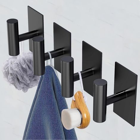 Selbstklebende Handtuchhaken, robuste Wandhaken aus Edelstahl, geeignet für Bad und Küche, wasserfest, zum Aufhängen von Mänteln, Bademänteln und Kleidung (4er-Set) – schwarz