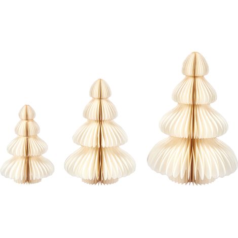 Conjunto de 3 Figuritas Decorativas Árboles de Navidad Decoración Papel Nido de Abeja Beige Nilgiri