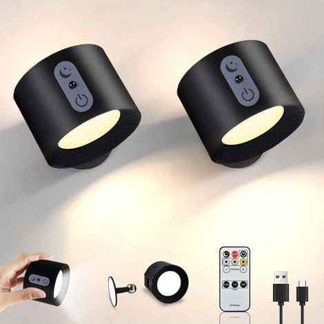Applique murale LED  Éclairage intérieur  2pcs, rechargeable 2500mAh, 360° rotative  Ménages (chambre/chevet)
