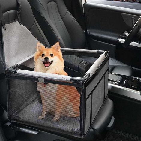 Siège auto portable pour petit chien – Gris – Fenêtre en maille – Voyage et voiture (1/5)