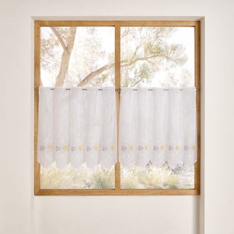 Brise bise brodé à motif fleurs Jaune 30x90 cm