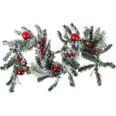 HOMESCAPES Frosted Artificial Christmas Garland with Red Baubles (1/3)